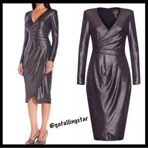 Adrianna Papell Metallic Faux Wrap Tulip Hem Dress